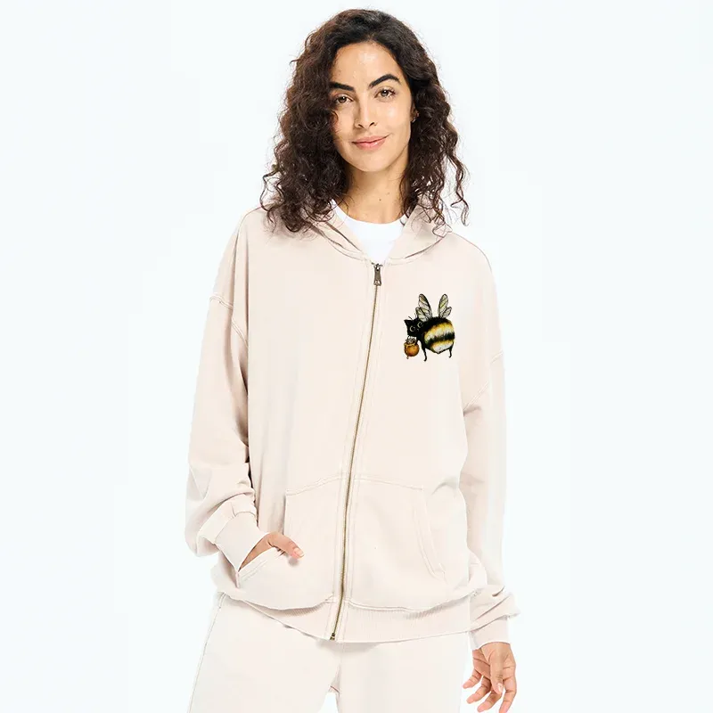 Tokyo-Tiger Cute Catbee Butt Washed Zip Hoodie