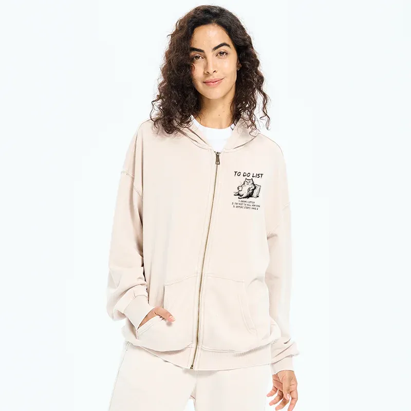 Tokyo-Tiger Cat's To-Do List Washed Zip Hoodie