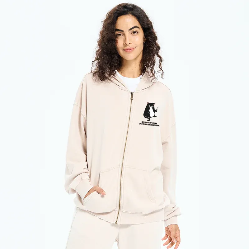 Tokyo-Tiger Cat Said Don't Worry Washed Zip Hoodie