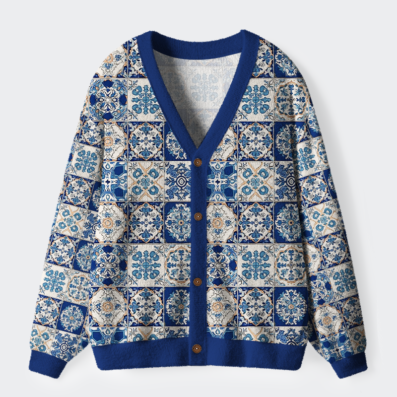 Tokyo-Tiger Mediterranean Mosaic Ugly Cardigan Sweater