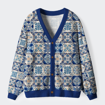 Tokyo-Tiger Mediterranean Mosaic Ugly Cardigan Sweater