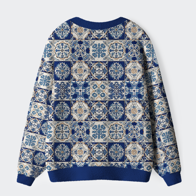 Tokyo-Tiger Mediterranean Mosaic Ugly Cardigan Sweater