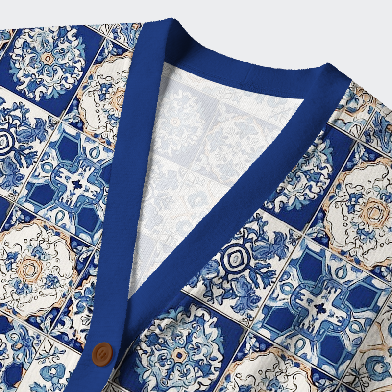 Tokyo-Tiger Mediterranean Mosaic Ugly Cardigan Sweater