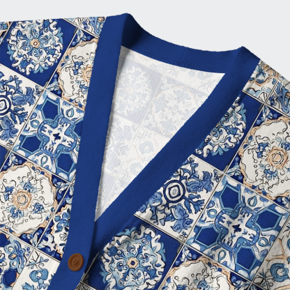 Tokyo-Tiger Mediterranean Mosaic Ugly Cardigan Sweater