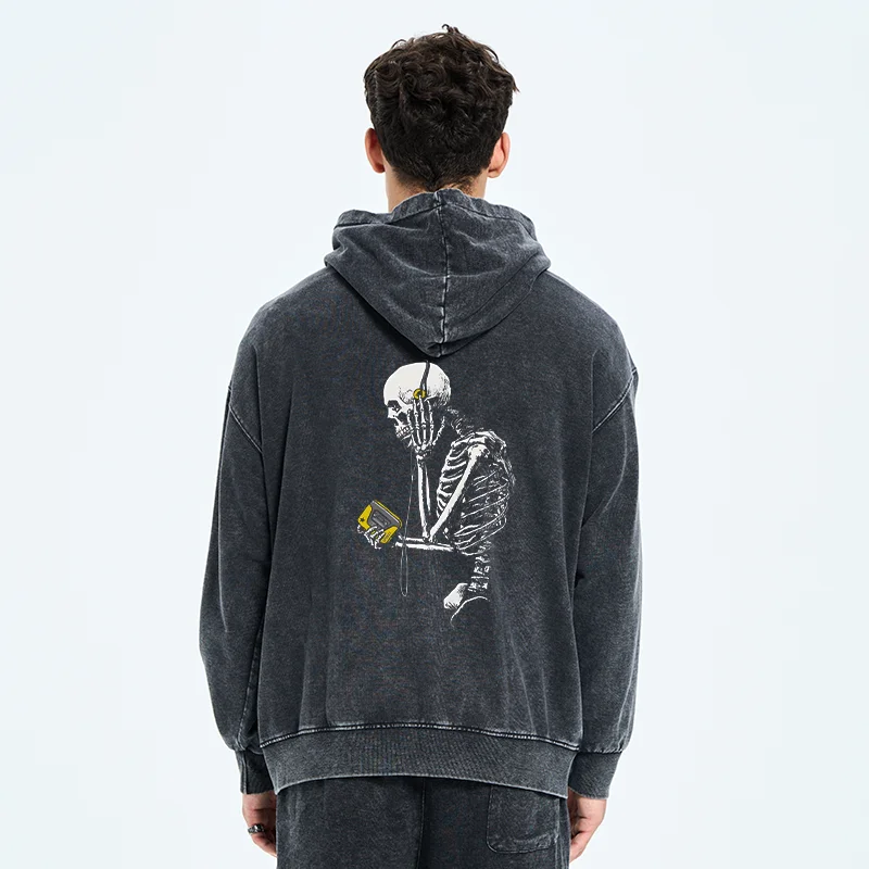 Tokyo-Tiger Skeleton Listening To Music Washed Zip Hoodie