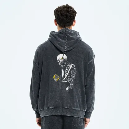 Tokyo-Tiger Skeleton Listening To Music Washed Zip Hoodie