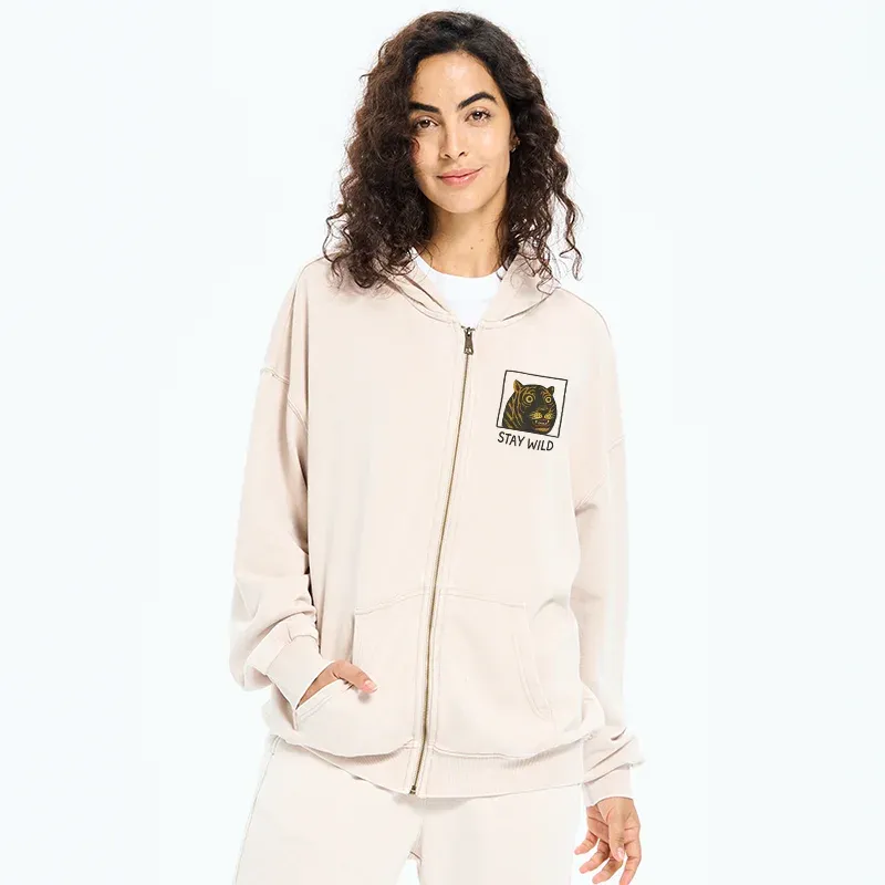 Tokyo-Tiger Silly And Cute Tiger Washed Zip Hoodie