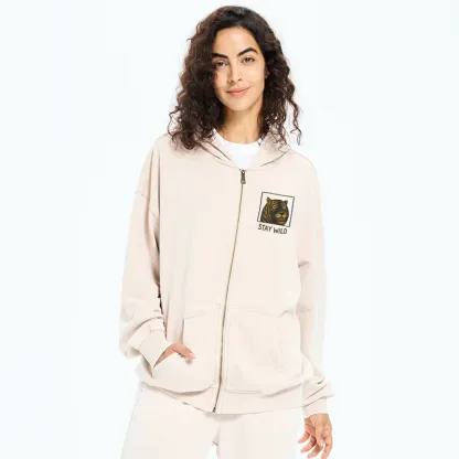 Tokyo-Tiger Silly And Cute Tiger Washed Zip Hoodie