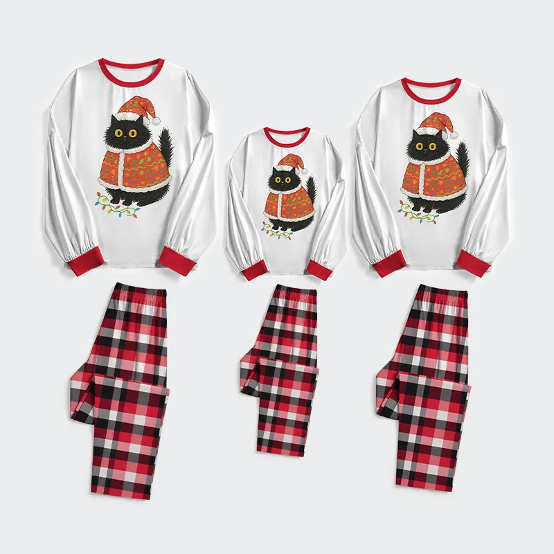 Tokyo-Tiger Cat Wearing Santa Hat Family Pajama Sets