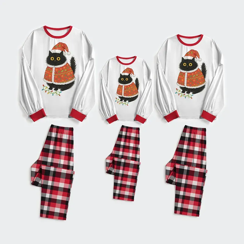 Tokyo-Tiger Cat Wearing Santa Hat Family Pajama Sets