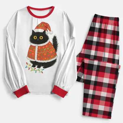 Tokyo-Tiger Cat Wearing Santa Hat Family Pajama Sets