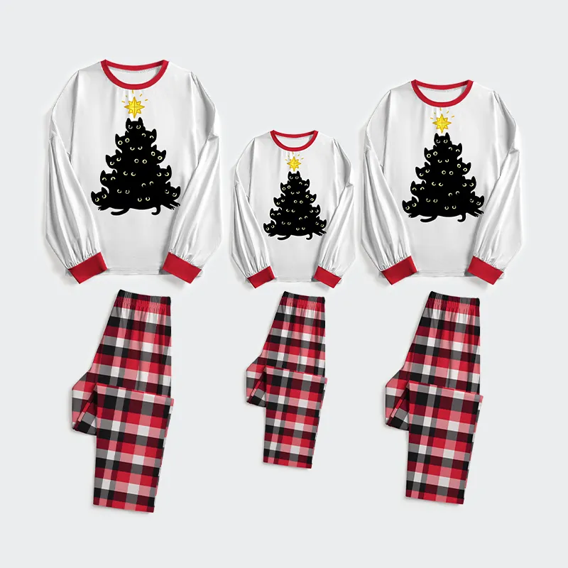 Tokyo-Tiger Black Cat Christmas Tree Family Pajama Sets