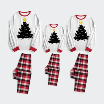 Tokyo-Tiger Black Cat Christmas Tree Family Pajama Sets