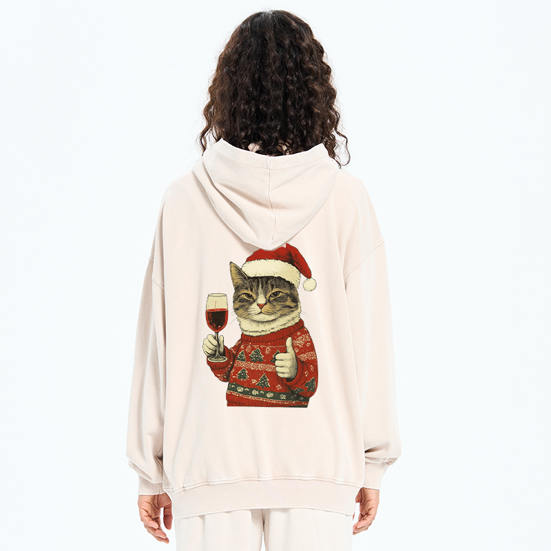 Tokyo-Tiger Christmas Cat Likes Washed Zip Hoodie