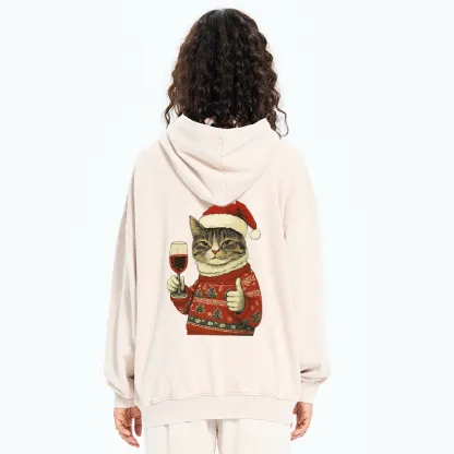 Tokyo-Tiger Christmas Cat Likes Washed Zip Hoodie