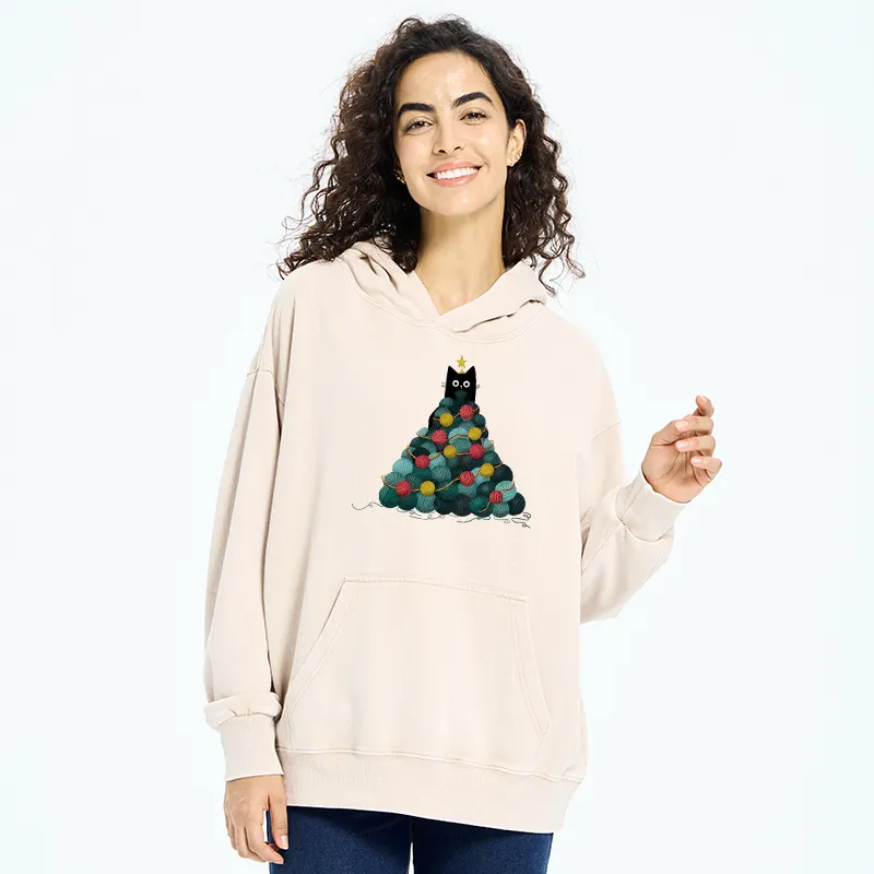 Tokyo-Tiger Yarn Christmas Tree Cat Washed Hoodie