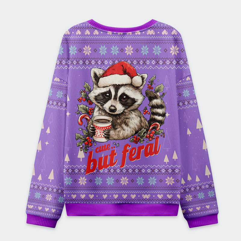 Tokyo-Tiger Funny Raccoon：Cute But Feral Christmas Ugly Sweatshirt