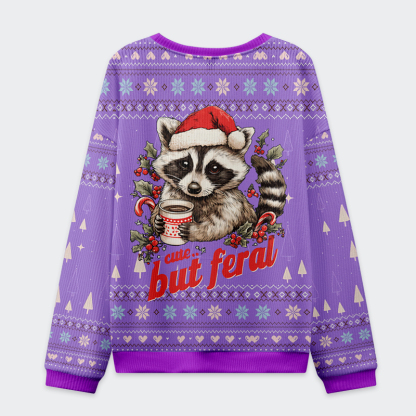 Tokyo-Tiger Funny Raccoon：Cute But Feral Christmas Ugly Sweatshirt