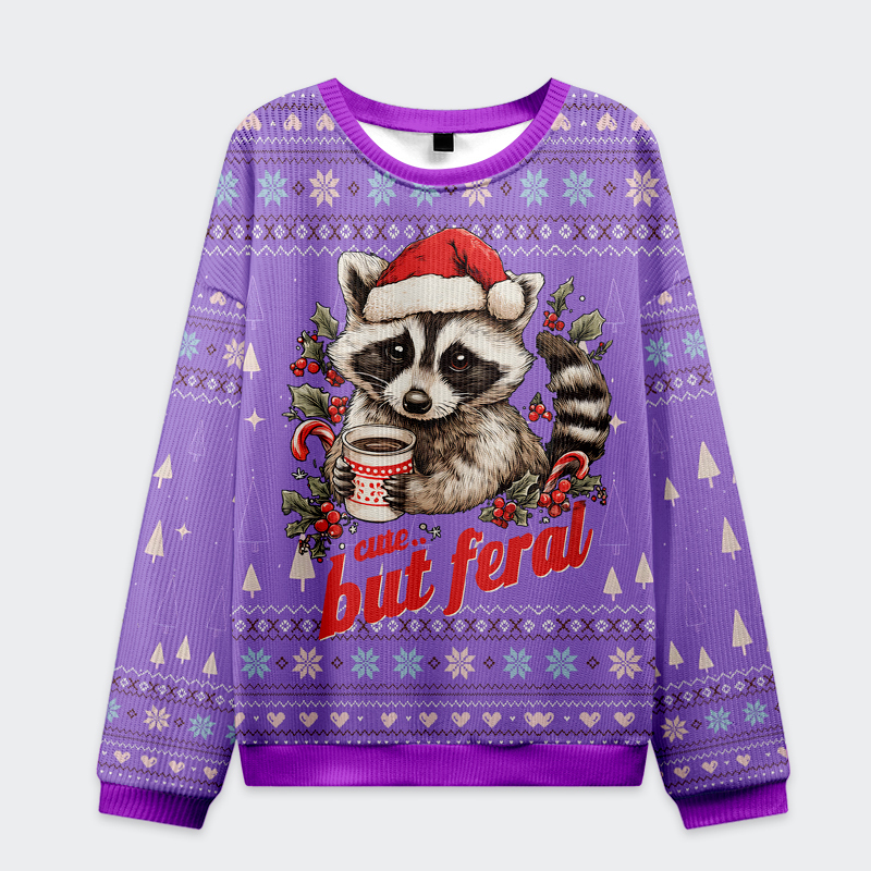 Tokyo-Tiger Funny Raccoon：Cute But Feral Christmas Ugly Sweatshirt