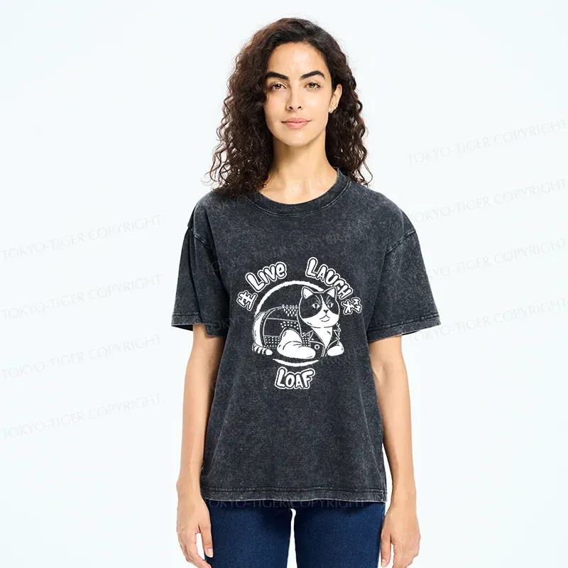 Tokyo-Tiger Live, Laugh, Cat Washed T-Shirt