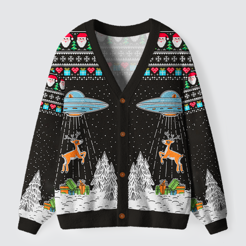 Tokyo-Tiger Alien Christmas Abduction Ugly Cardigan Sweater