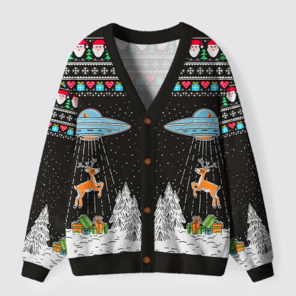 Tokyo-Tiger Alien Christmas Abduction Ugly Cardigan Sweater