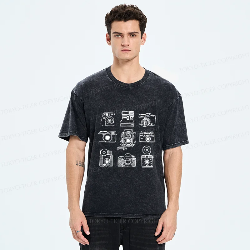 Tokyo-Tiger Various Cameras Washed T-Shirt