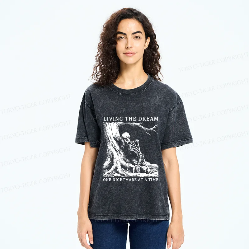 Tokyo-Tiger Skeleton Encountering Difficulties Washed T-Shirt