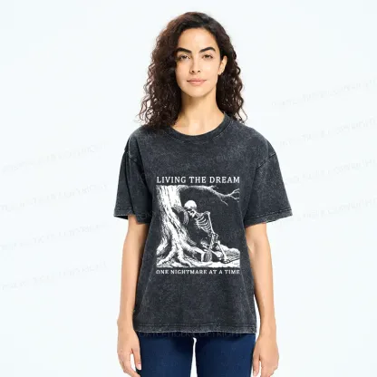 Tokyo-Tiger Skeleton Encountering Difficulties Washed T-Shirt