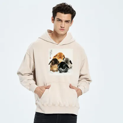 Tokyo-Tiger The Ink Wash Rabbit Is Watching You Washed Hoodie
