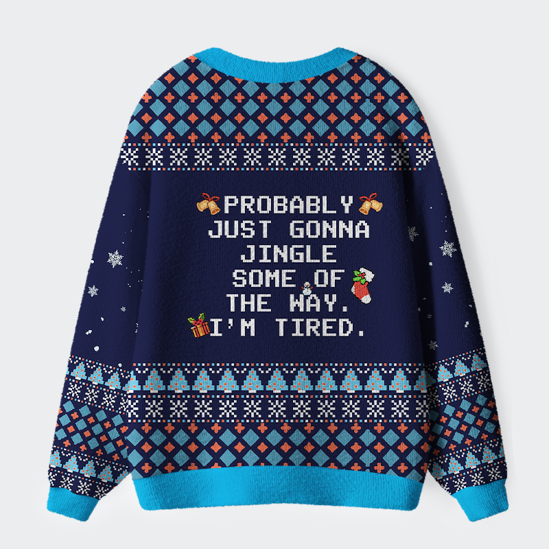 Tokyo-Tiger Too Tired to Fully Jingle Ugly Cardigan Sweater