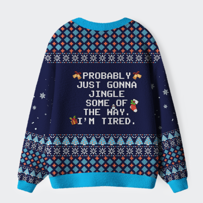 Tokyo-Tiger Too Tired to Fully Jingle Ugly Cardigan Sweater