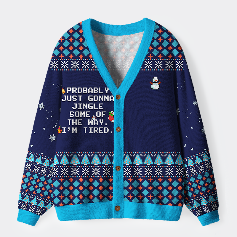 Tokyo-Tiger Too Tired to Fully Jingle Ugly Cardigan Sweater