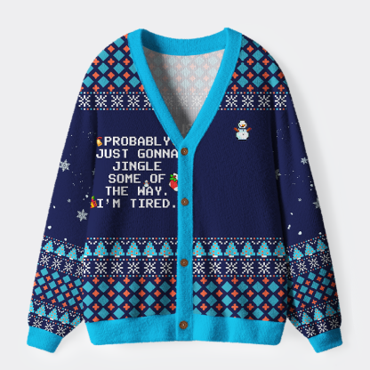 Tokyo-Tiger Too Tired to Fully Jingle Ugly Cardigan Sweater