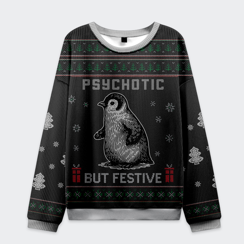Tokyo-Tiger Penguin：Overstimulated but Festive Christmas Ugly Sweatshirt