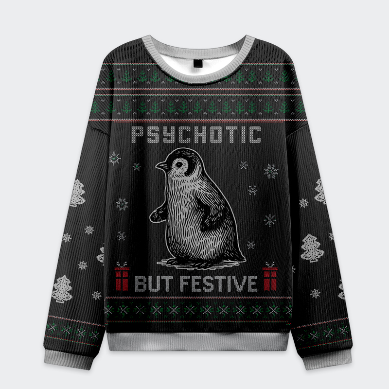 Tokyo-Tiger Penguin：Overstimulated but Festive Christmas Ugly Sweatshirt