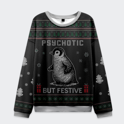 Tokyo-Tiger Penguin：Overstimulated but Festive Christmas Ugly Sweatshirt