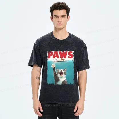 Tokyo-Tiger Paw Funny Cat Washed T-Shirt