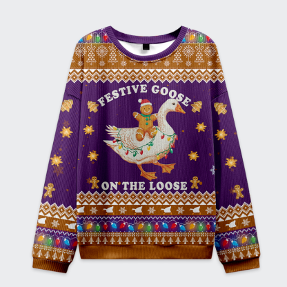 Tokyo-Tiger Joyful Gingerbread Goose Ride Christmas Ugly Sweatshirt