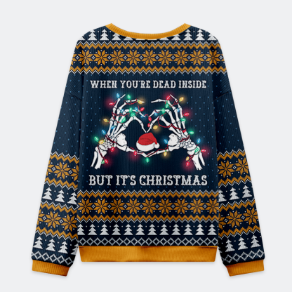 Tokyo-Tiger Dead Inside, Festive Outside Christmas Ugly Sweatshirt