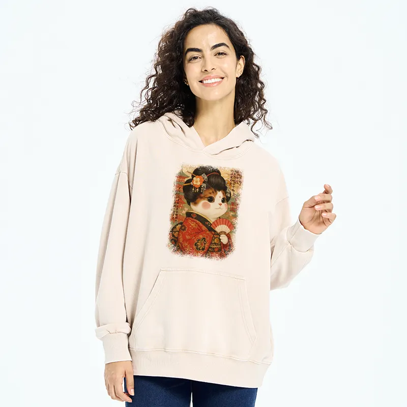 Tokyo-Tiger Ukiyoe Japanese Cat Princess Washed Hoodie