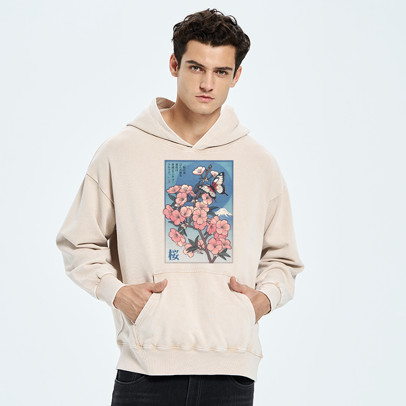 Tokyo-Tiger Ukiyoe Japanese Cherry blossoms Poster Washed Hoodie