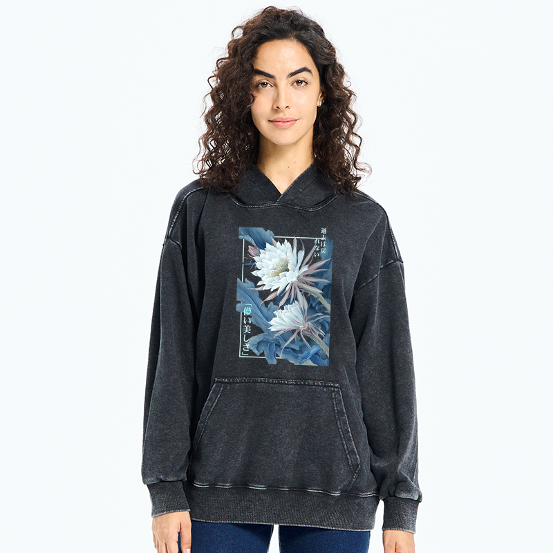 Tokyo-Tiger Vintage Epiphyllum-Short-lived beauty Poster Washed Hoodie