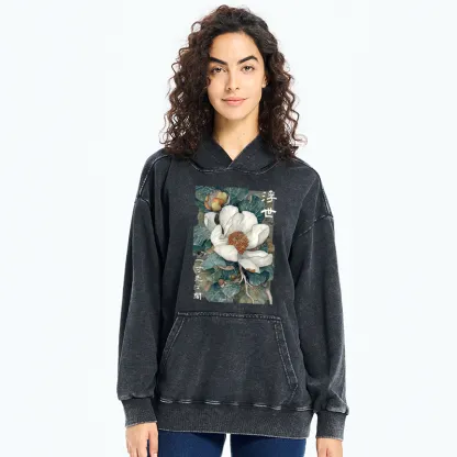 Tokyo-Tiger Ukiyoe Magnolia Flower Poster Washed Hoodie