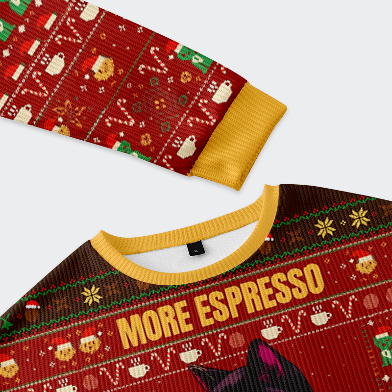 Tokyo-Tiger A Cat Drinking Coffee：More Espresso Less Depresso Christmas Ugly Sweatshirt
