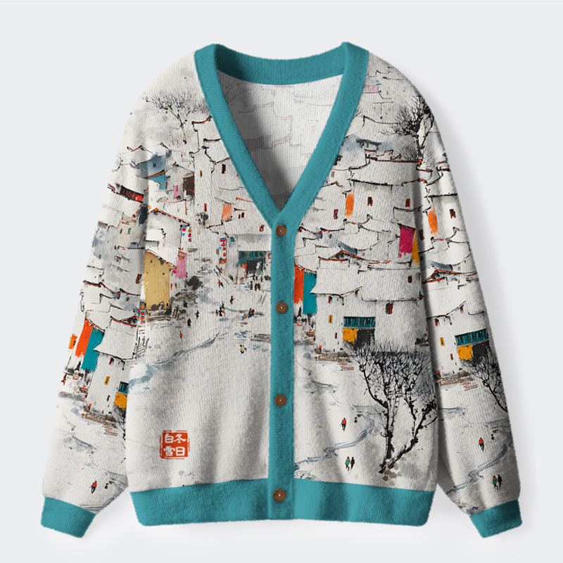 Tokyo-Tiger The White Of Winter Ugly Cardigan Sweater