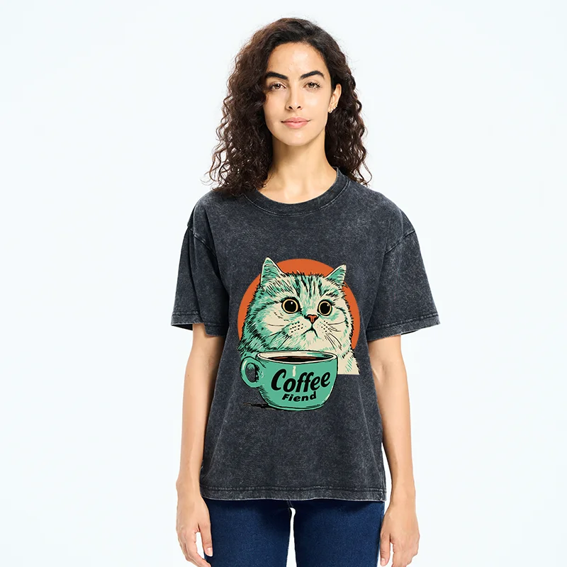 Tokyo-Tiger Cats And Coffee Washed T-Shirt