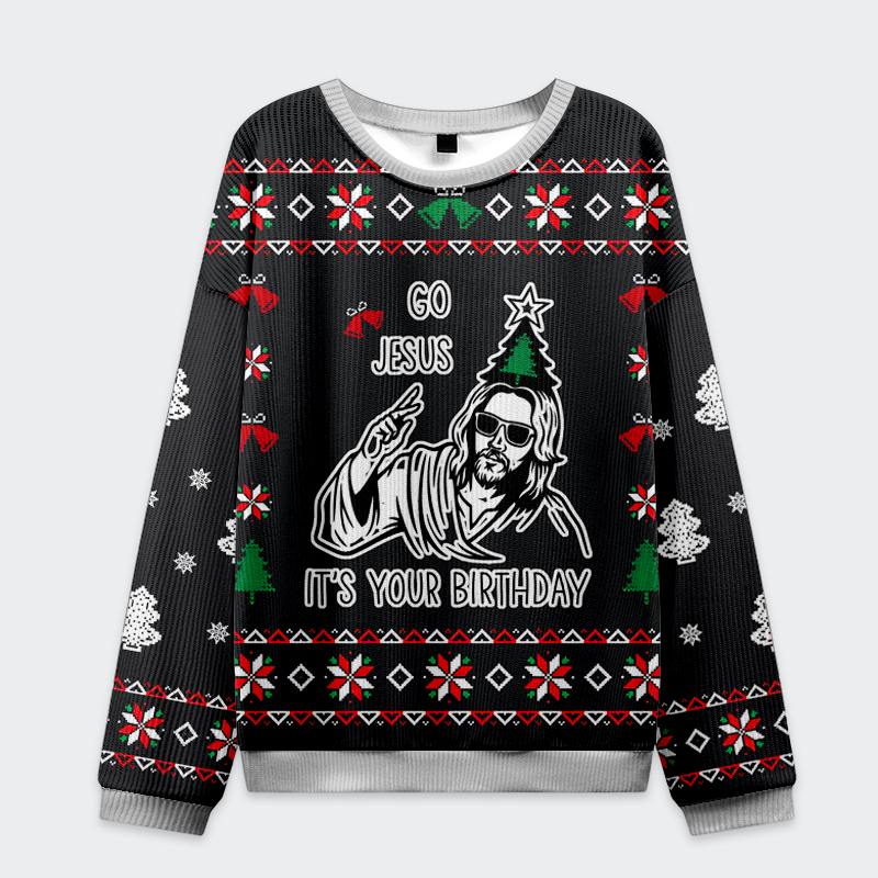 Tokyo-Tiger Go Jesus It's Your Birthday Christmas Ugly Sweatshirt