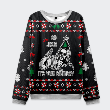 Tokyo-Tiger Go Jesus It's Your Birthday Christmas Ugly Sweatshirt