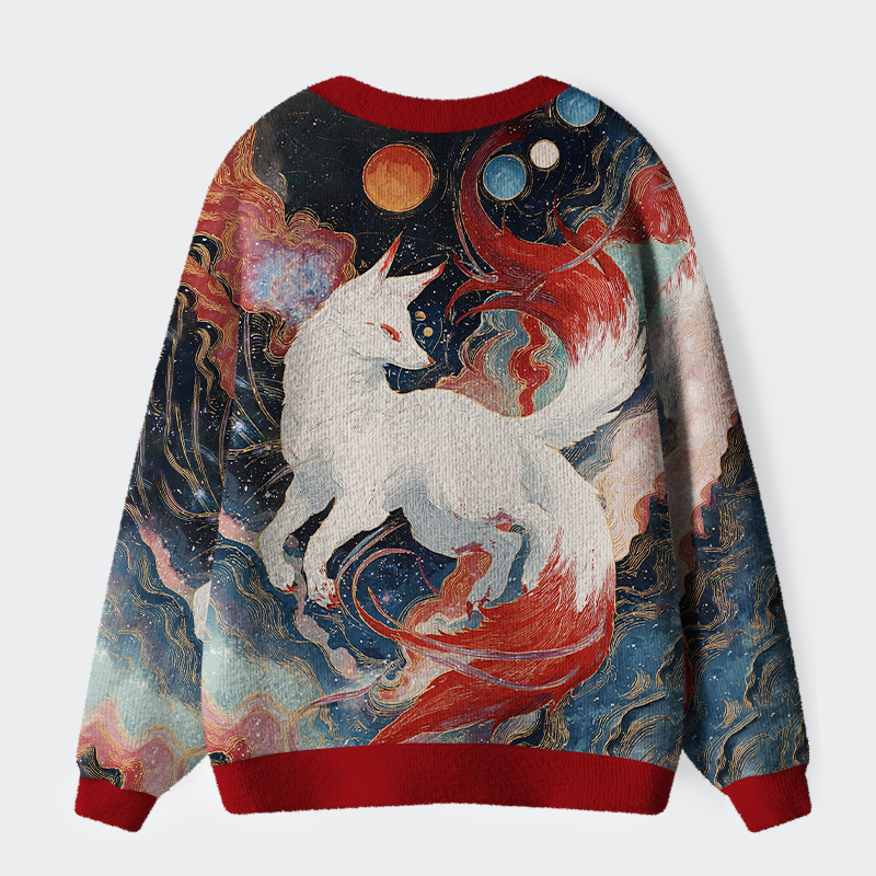 Tokyo-Tiger Fox of the Rising Sun Ugly Cardigan Sweater